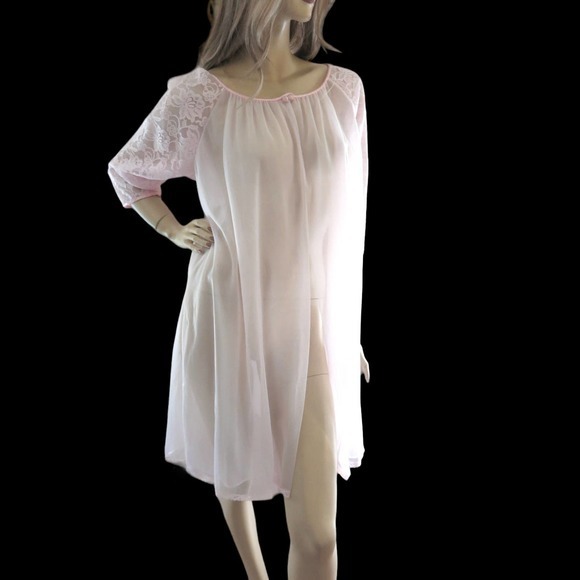 1960s Vintage‎ Pink Chiffon Duster Peignoir Size S/M - Picture 1 of 8